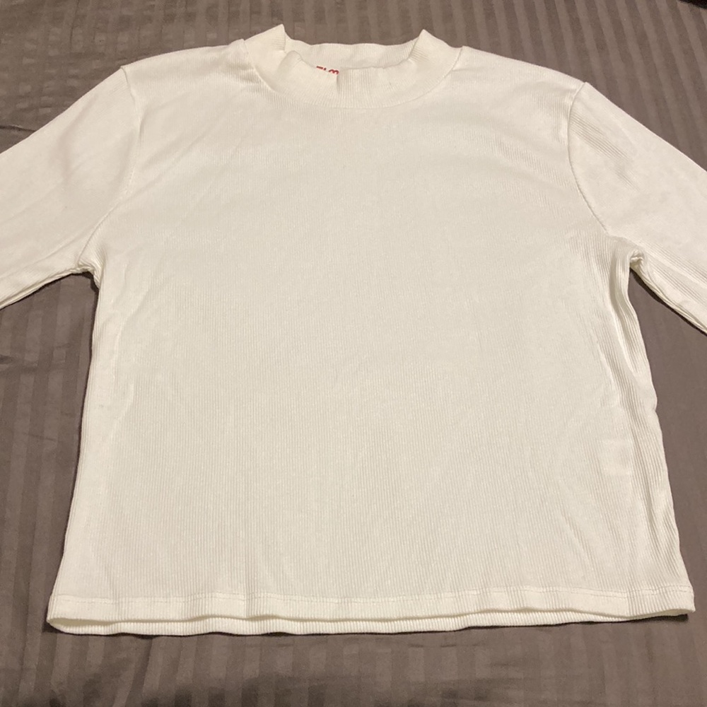 NEW NWT White Ribbed Mock Neck Cropped Top Medium Large